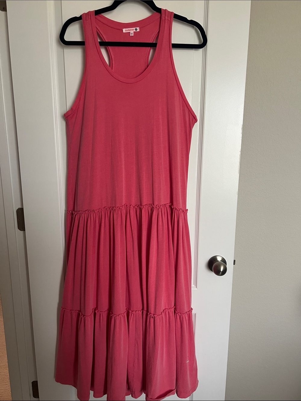 sundays Coral Pink Tiered Racerback Maxi Dress